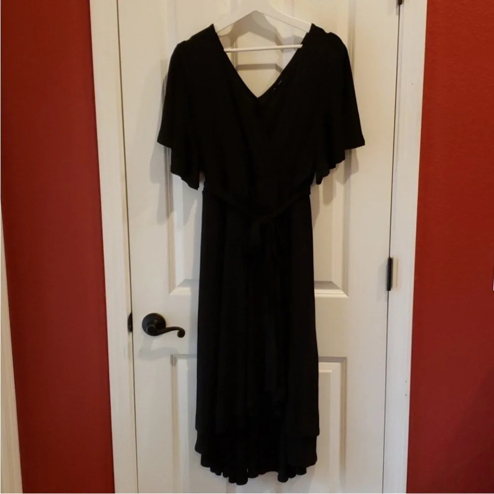 Torrid Black Midi Dress Flutter Sleeve Hi Lo Hem - Picture 7 of 12